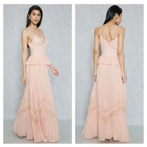 True Decadence Strappy Plunge Pleated Maxi Dress Peach Romantic Small